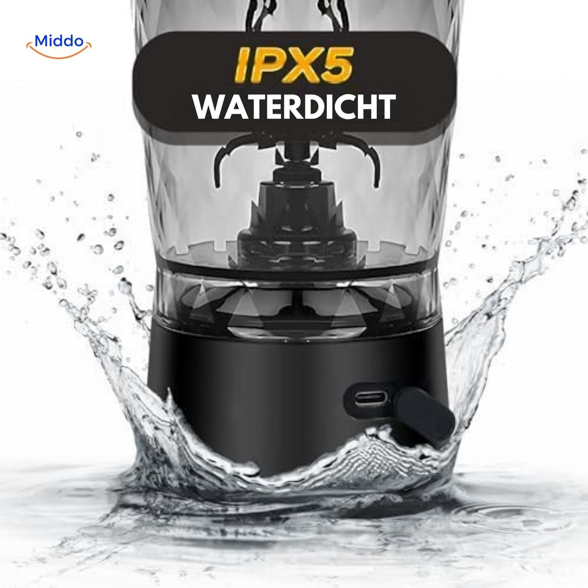 IPX5 waterproof base with electric blender function for auto-mixing.