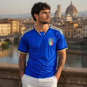Italy World Cup jersey featuring deep blue in national design.