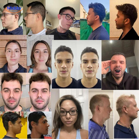 Jaw muscle training demonstration to strengthen facial structure and define jawline.