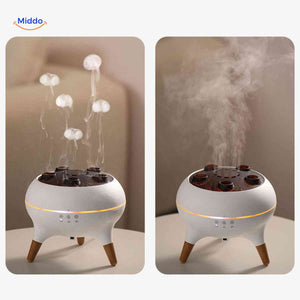 Jellyfish diffuser in dual mode showing steam versus cloud mist effects.