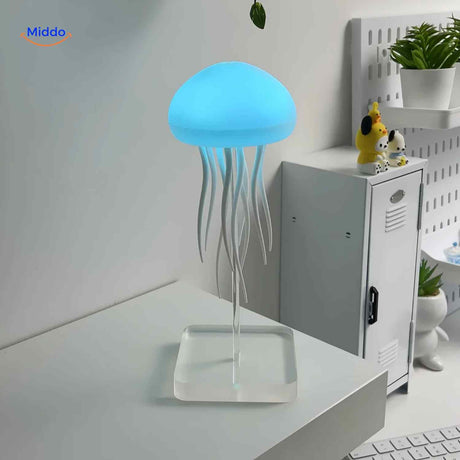 Purple JellyGlow jellyfish night lamp displayed on desk.