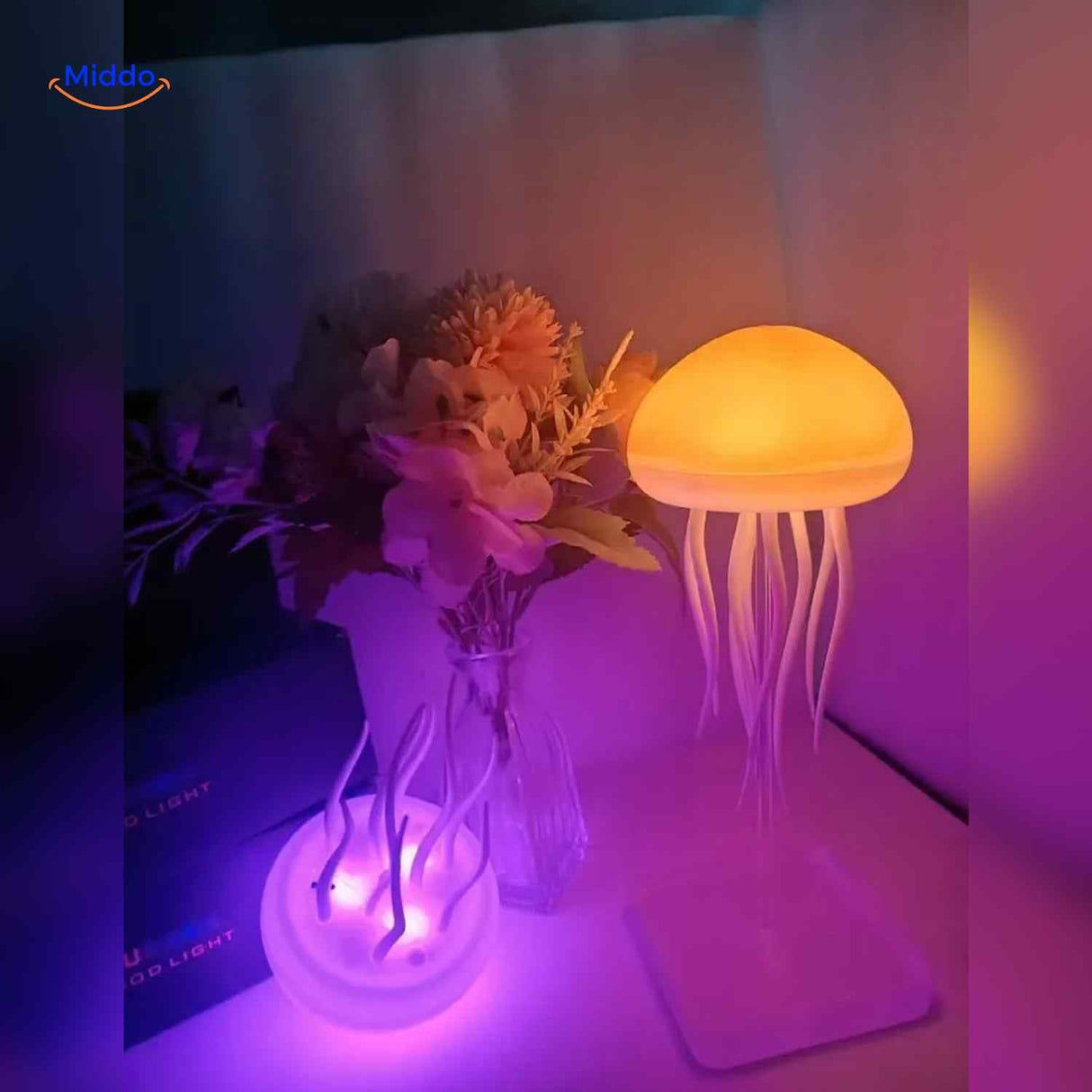 Romantic JellyGlow lamp creating soft warm mood lighting.