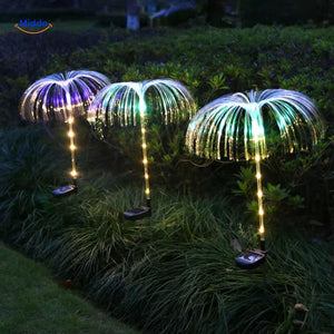 JellyGlow fiber optic jellyfish light displaying white and blue color-changing illumination