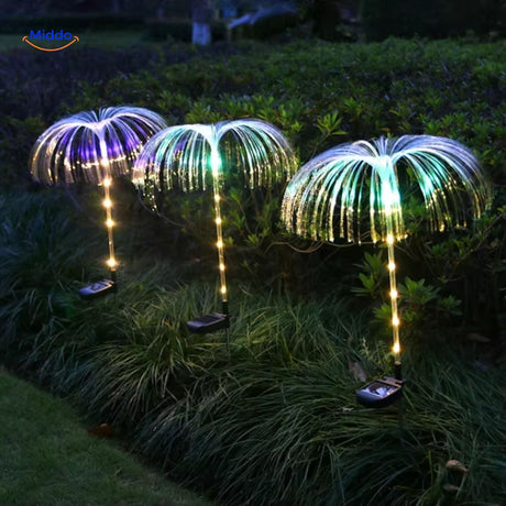 JellyGlow fiber optic jellyfish light displaying white and blue color-changing illumination