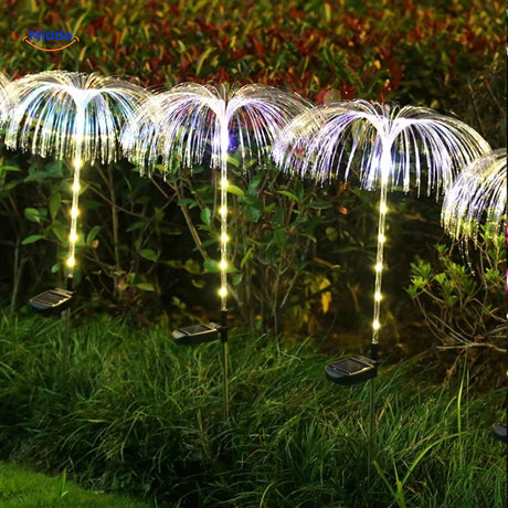 JellyGlow fiber optic light with yellow and blue color-changing lamp effects outdoors