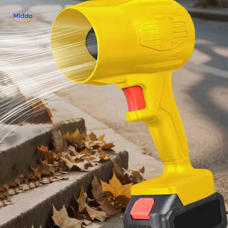 Cordless blower offers extended 120-150 minute battery life at high speed.