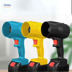 Rechargeable air dryer available in multiple colors: yellow, blue, and black.