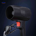 Cordless portable blower features ergonomic grip and one-button operation.