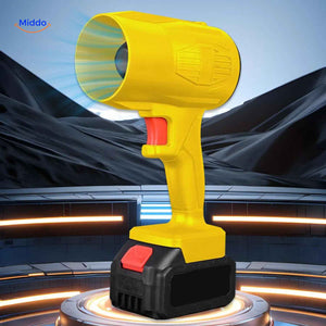 Sleek cordless jet blower with futuristic design and visible airflow technology.