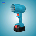 Cordless jet blower in blue delivers high-speed air output for fast drying.