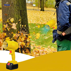 Fast-drying cordless blower efficiently removes snow and ice from car windshield.