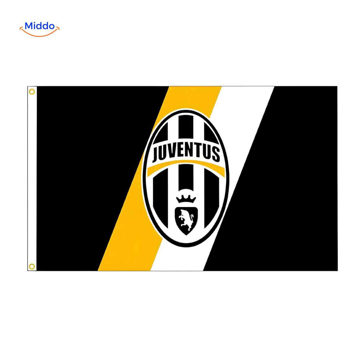 Juventus football club flag with modern team logo design for sports fans.