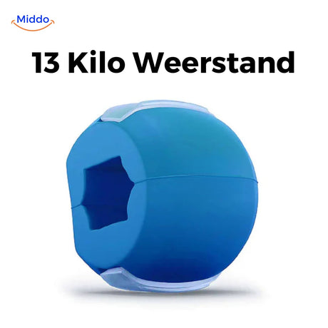 KaakMaster Pro jaw trainer in blue silicone with 13kg resistance for jawline sculpting.