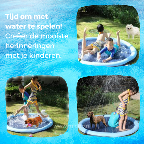 Kids cooling off and playing in sprinkler mat water