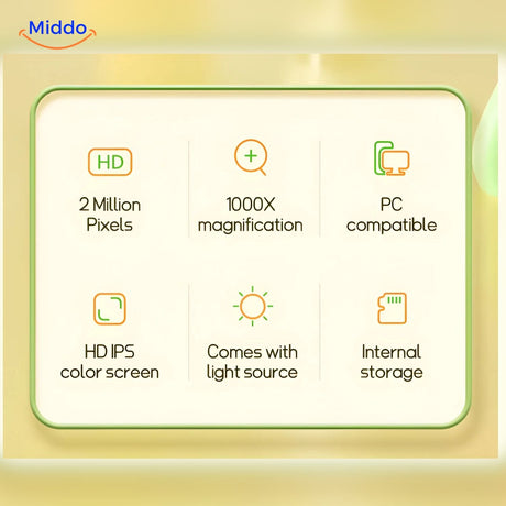 Clear HD IPS color screen displays detailed magnified specimens with vibrant colors.