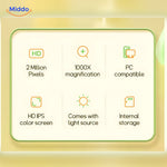 Clear HD IPS color screen displays detailed magnified specimens with vibrant colors.