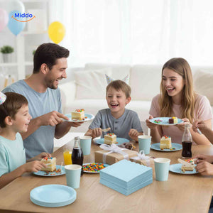 Kids' party tableware set for children's birthday parties and festive table arrangements.