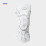 White FlexiGuard knee brace featuring anatomical design for natural movement.
