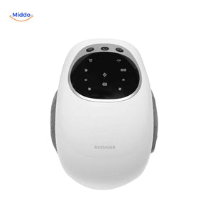 Knee massage device with touchscreen control panel for personalized settings.