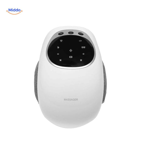 Knee massage device with touchscreen control panel for personalized settings.