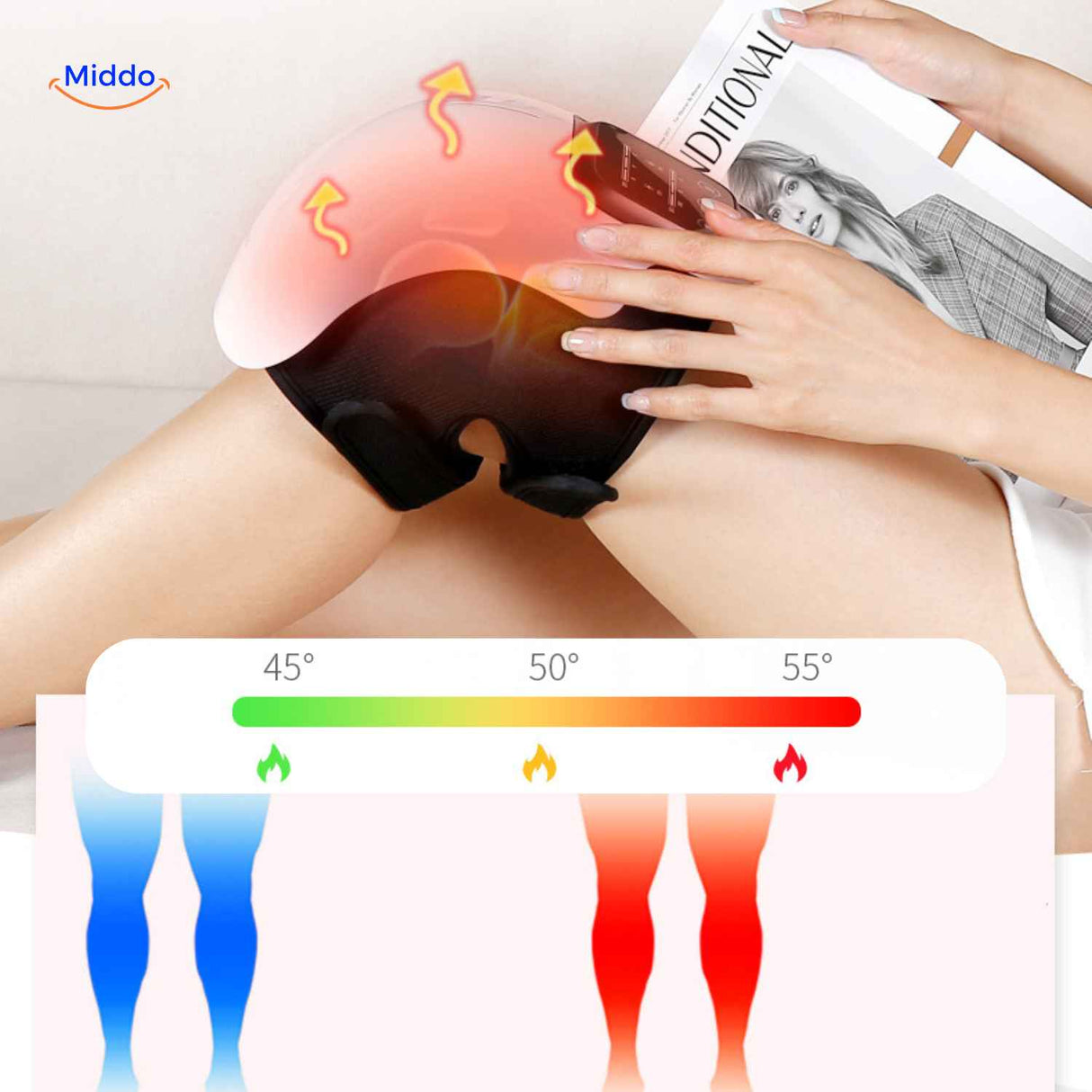 Vibrating knee massager with compression therapy for joint support and relief.