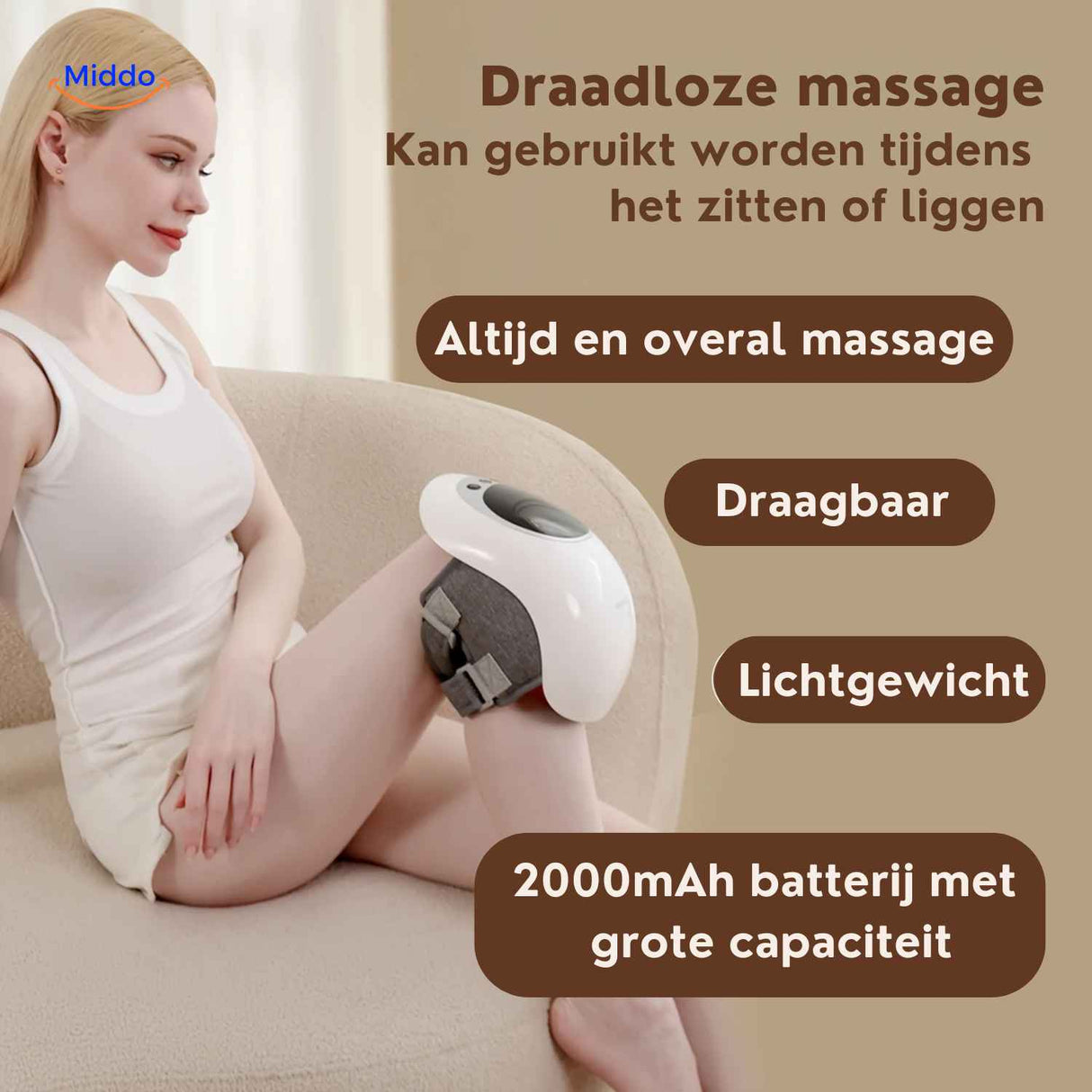 Portable knee massager with infrared heating and vibration therapy technology.