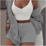 3-piece knit comfy set in grey, cozy knit loungewear and streetwear outfit for women.