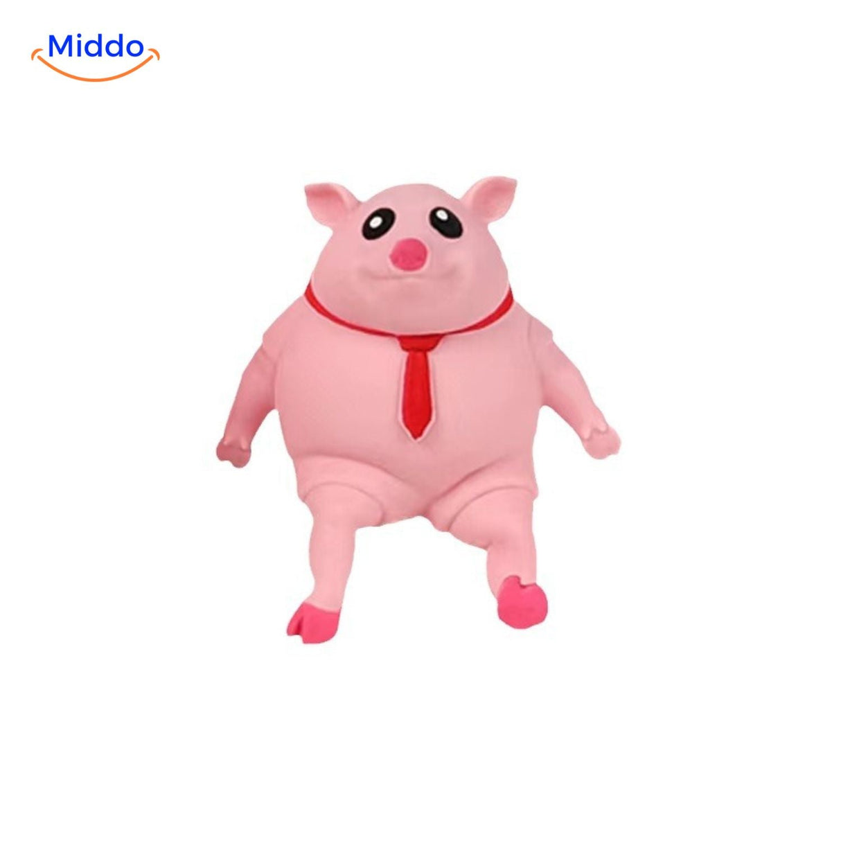 LalaPig squish toy in soft pink with red bow tie accent for stress relief.