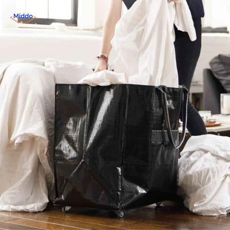 Large capacity shopping trolley with smooth rolling wheels for laundry transport