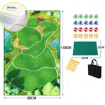 Large golf practice mat with multiple point zones for skill training.