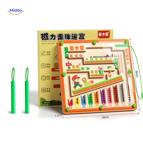 Large magnetic bead labyrinth maze with wooden construction.