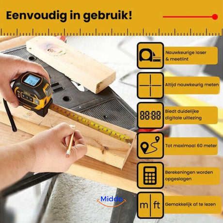 Easy-to-use digital laser tape measure with intuitive button controls