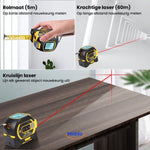 ProMeasure digital laser tape measure with powerful red laser beam projection