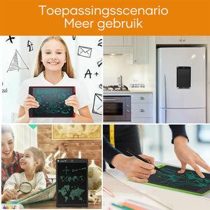 Family enjoying LCD tablet for creative drawing, notes, and educational play