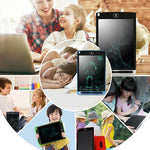 Child writing and drawing on LCD tablet for educational learning activities