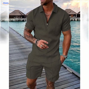 Leander summer set men polo and shorts army green