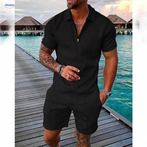 Leander summer set men polo and shorts black