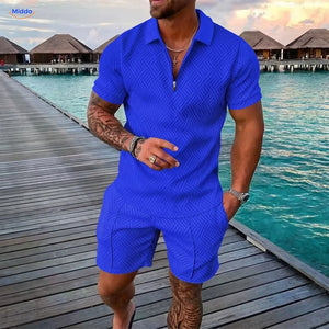 Leander summer set men polo and shorts blue