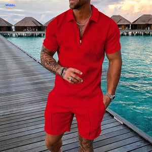 Leander summer set men polo and shorts red
