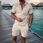 Leander two-piece summer set displayed in mixed color options with breathable fabric.