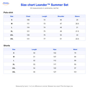 Leander summer set size chart