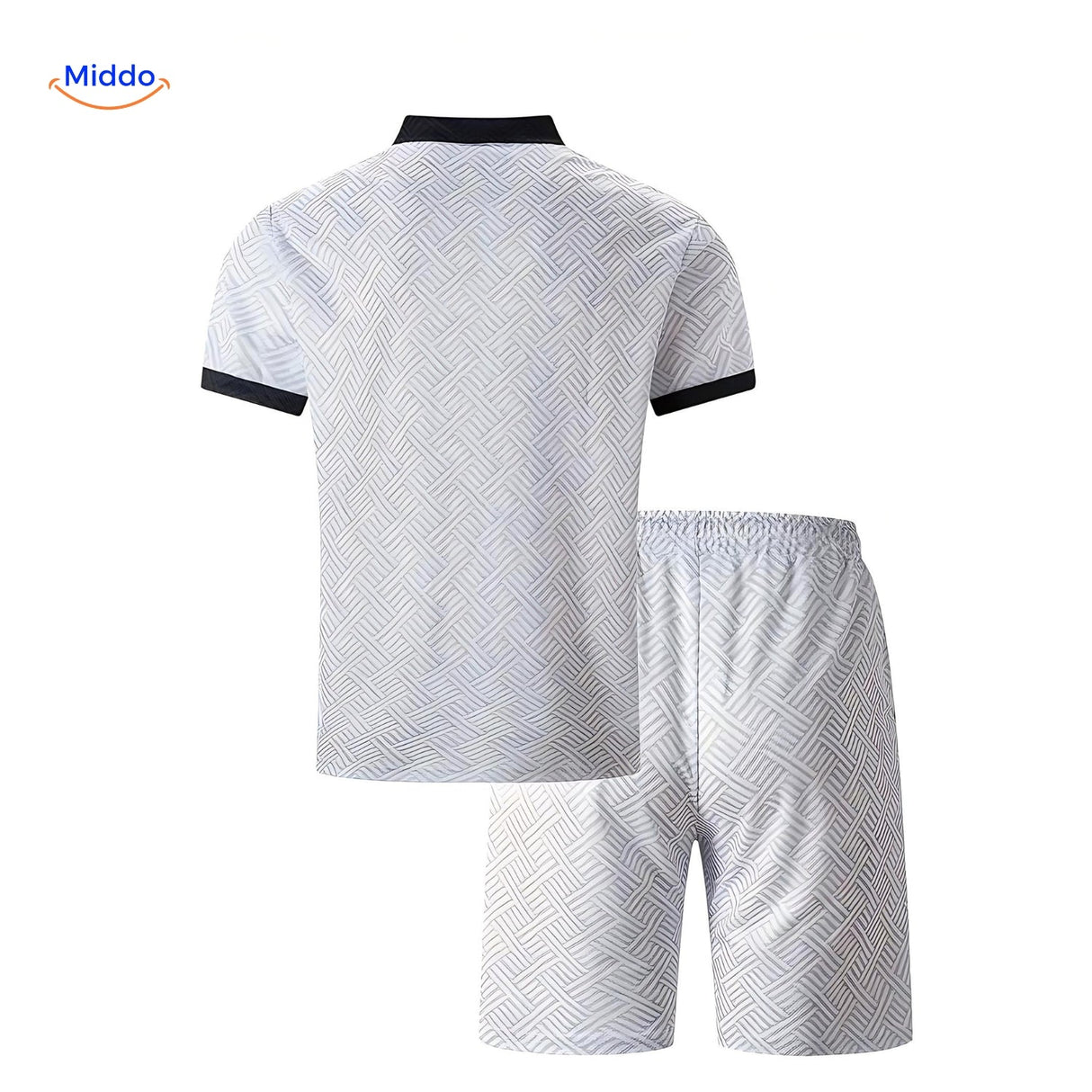 Leander white summer set detail view showing quality of lightweight fabric and construction.