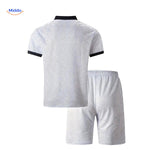 Leander white summer set detail view showing quality of lightweight fabric and construction.