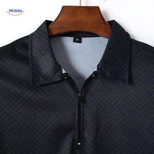 Leander black summer shirt close-up detail showcasing breathable lightweight fabric texture.