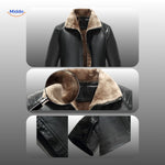 Close-up of fur collar and leather craftsmanship on premium jacket.