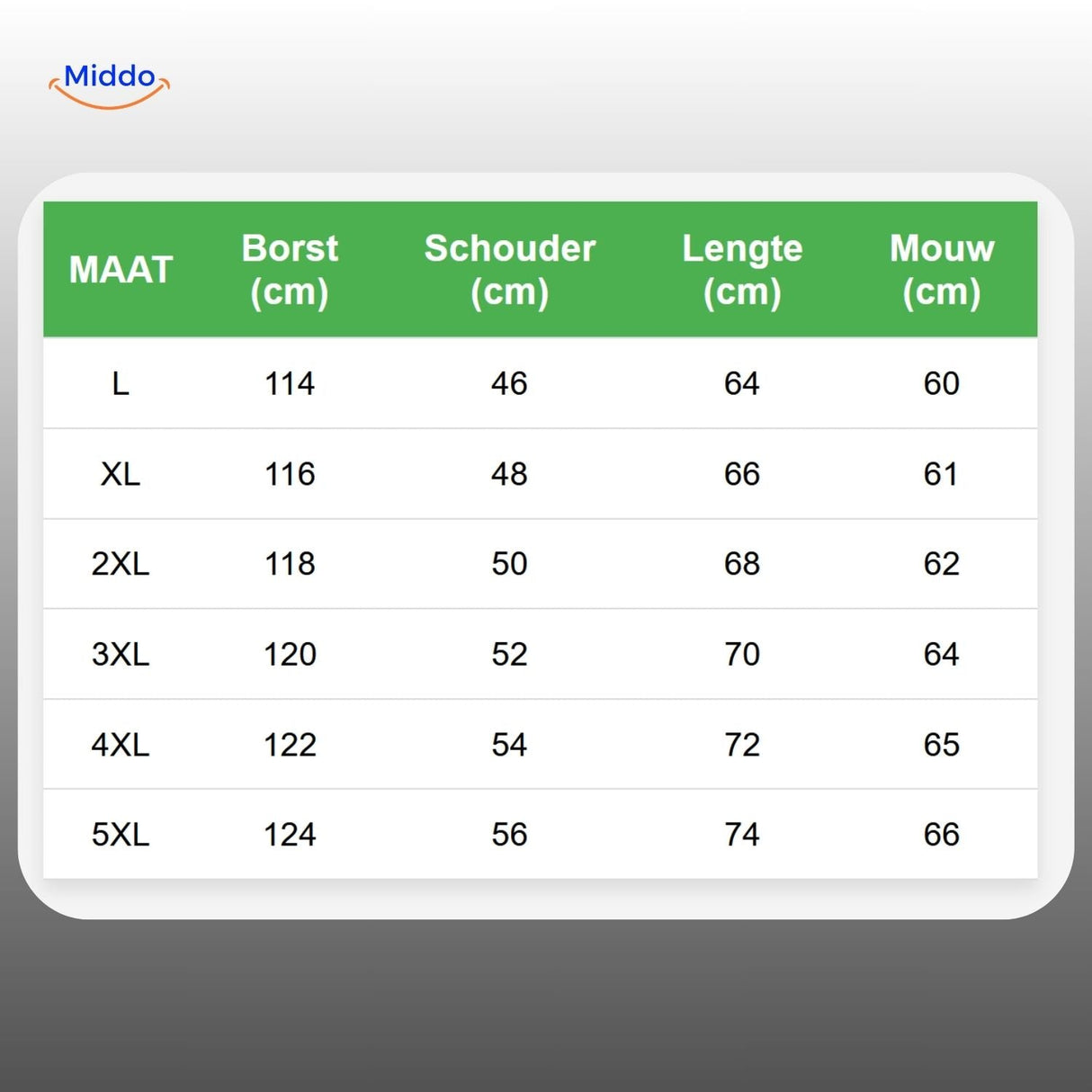 Size chart for leather jacket with chest, shoulder, length measurements.