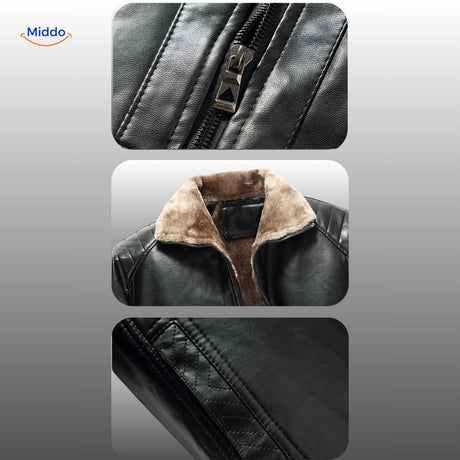 Premium zipper and leather hardware details on luxury jacket.
