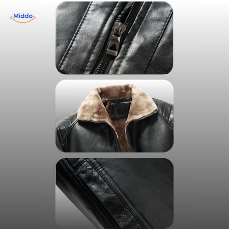 Premium zipper and leather hardware details on luxury jacket.