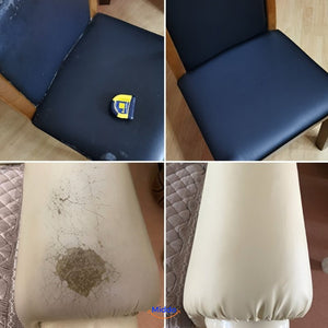 Leather patch effectively fixes tears and scratches on upholstered furniture.