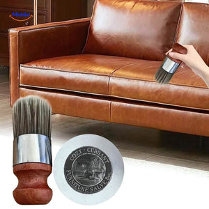 Furniture balm being applied to polish and restore a leather sofa set.